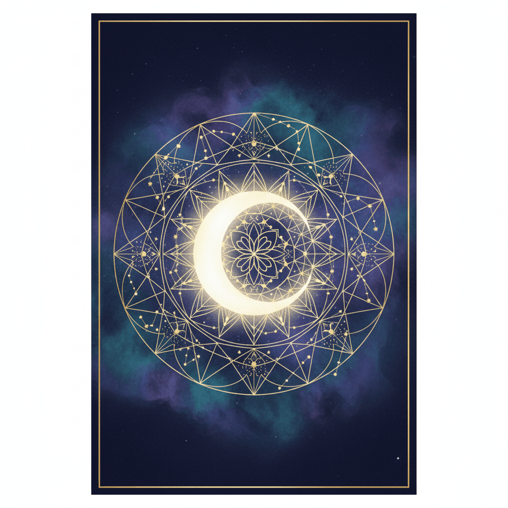 Crescent moon mandala — sample card from the Celestial deck